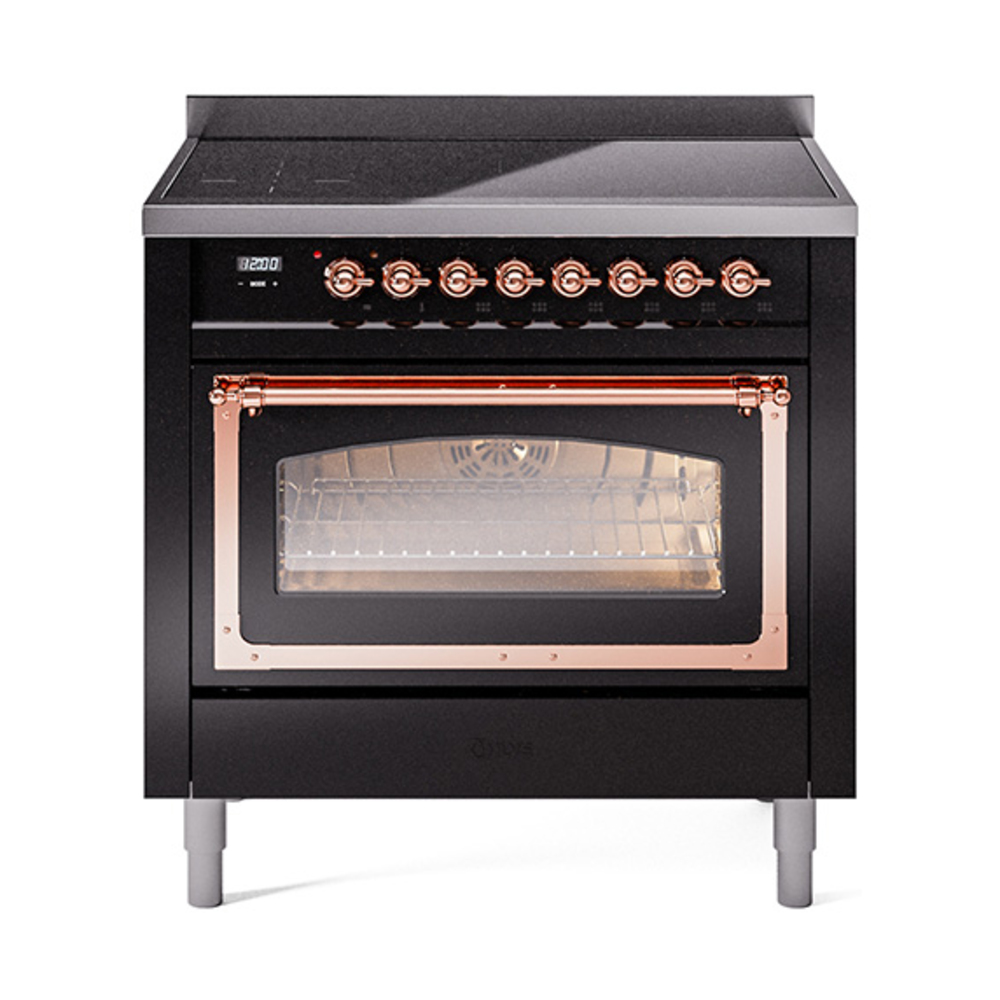 ILVE UNI366NMPBKP Nostalgie II Noblesse 36" Induction Range   (Triple Glass Door, Glossy Black, Copper)