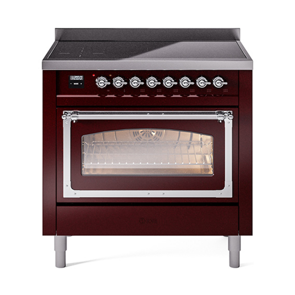 ILVE UNI366NMPBUC Nostalgie II Noblesse 36" Induction Range   (Triple Glass Door, Burgundy, Chrome)