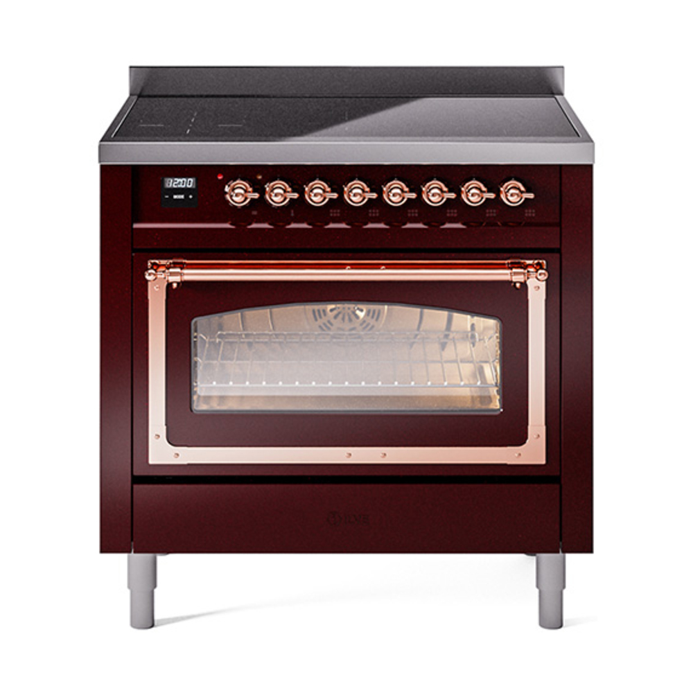 ILVE UNI366NMPBUP Nostalgie II Noblesse 36" Induction Range   (Triple Glass Door, Burgundy, Copper)