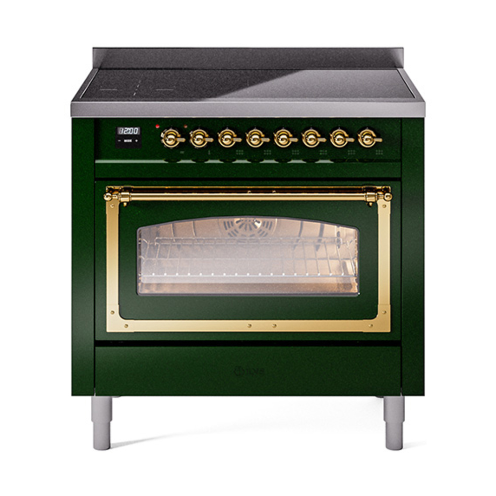 ILVE UNI366NMPEGG Nostalgie II Noblesse 36" Induction Range   (Triple Glass Door, Emerald Green, Brass)