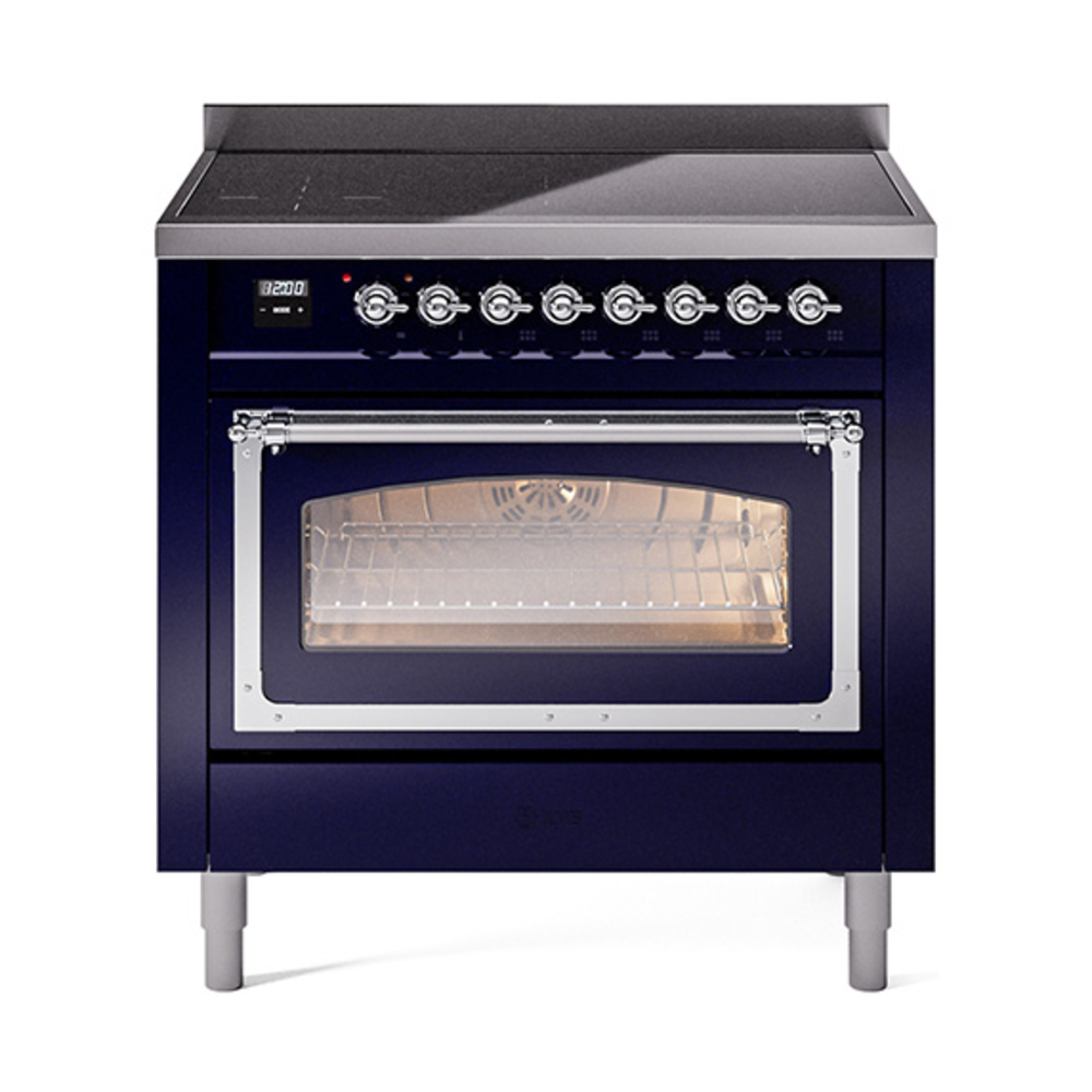 ILVE UNI366NMPMBC Nostalgie II Noblesse 36" Induction Range   (Triple Glass Door, Midnight Blue, Chrome)