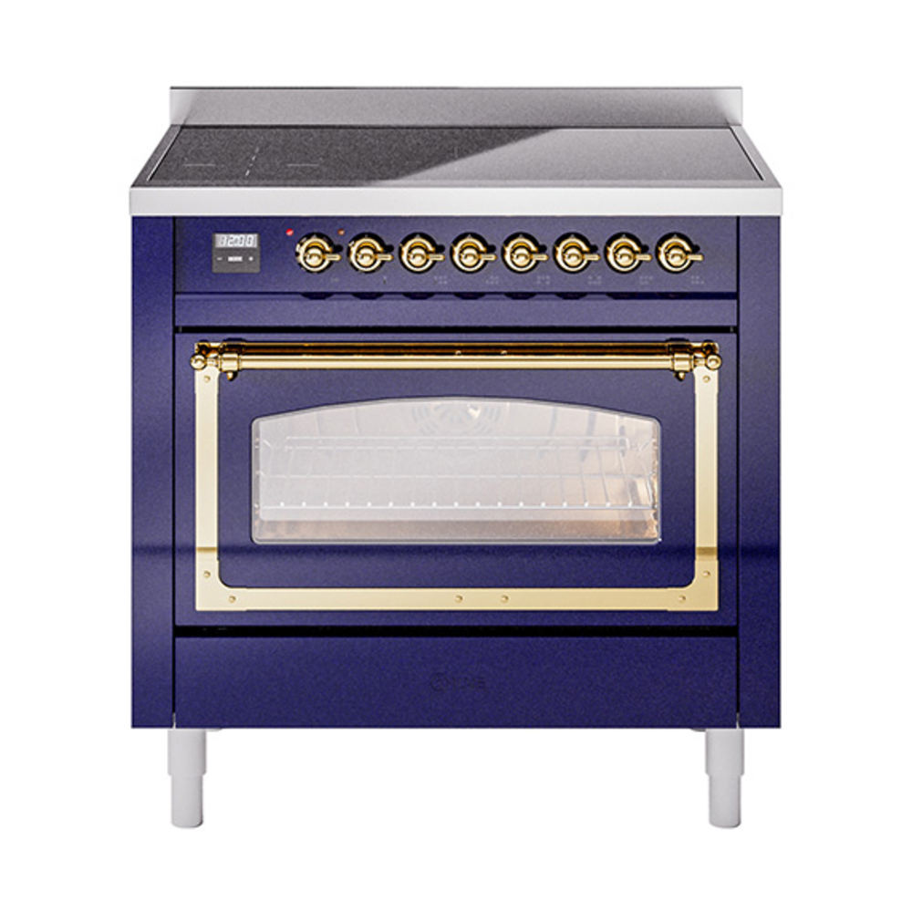 ILVE UNI366NMPMBG Nostalgie II Noblesse 36" Induction Range   (Triple Glass Door, Midnight Blue, Brass)