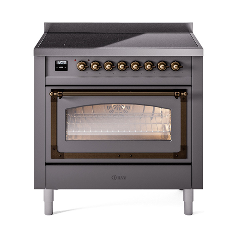 ILVE UNI366NMPMGB Nostalgie II Noblesse 36" Induction Range   (Triple Glass Door, Graphite Matte, Burnished)