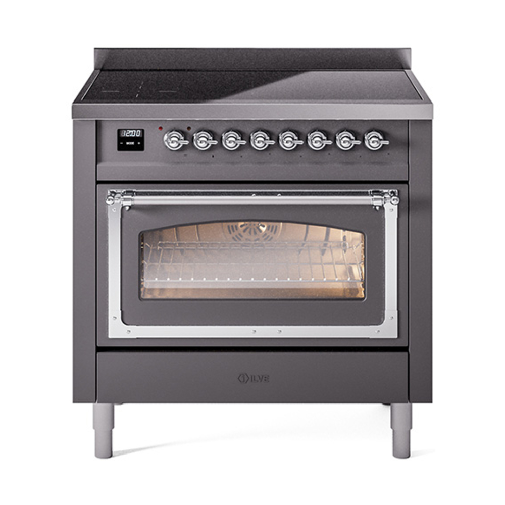 ILVE UNI366NMPMGC Nostalgie II Noblesse 36" Induction Range   (Triple Glass Door, Graphite Matte, Chrome)