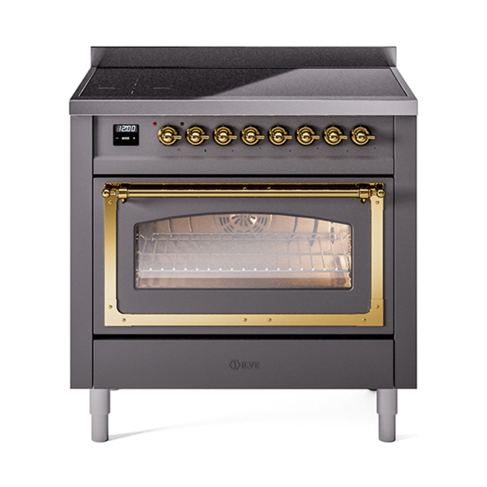 ILVE UNI366NMPMGG Nostalgie II Noblesse 36" Induction Range   (Triple Glass Door, Graphite Matte, Brass)