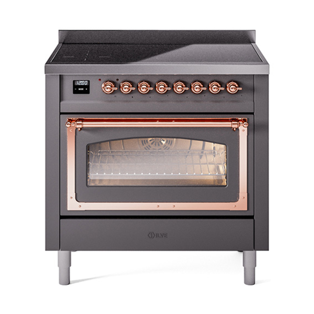 ILVE UNI366NMPMGP Nostalgie II Noblesse 36" Induction Range   (Triple Glass Door, Graphite Matte, Copper)