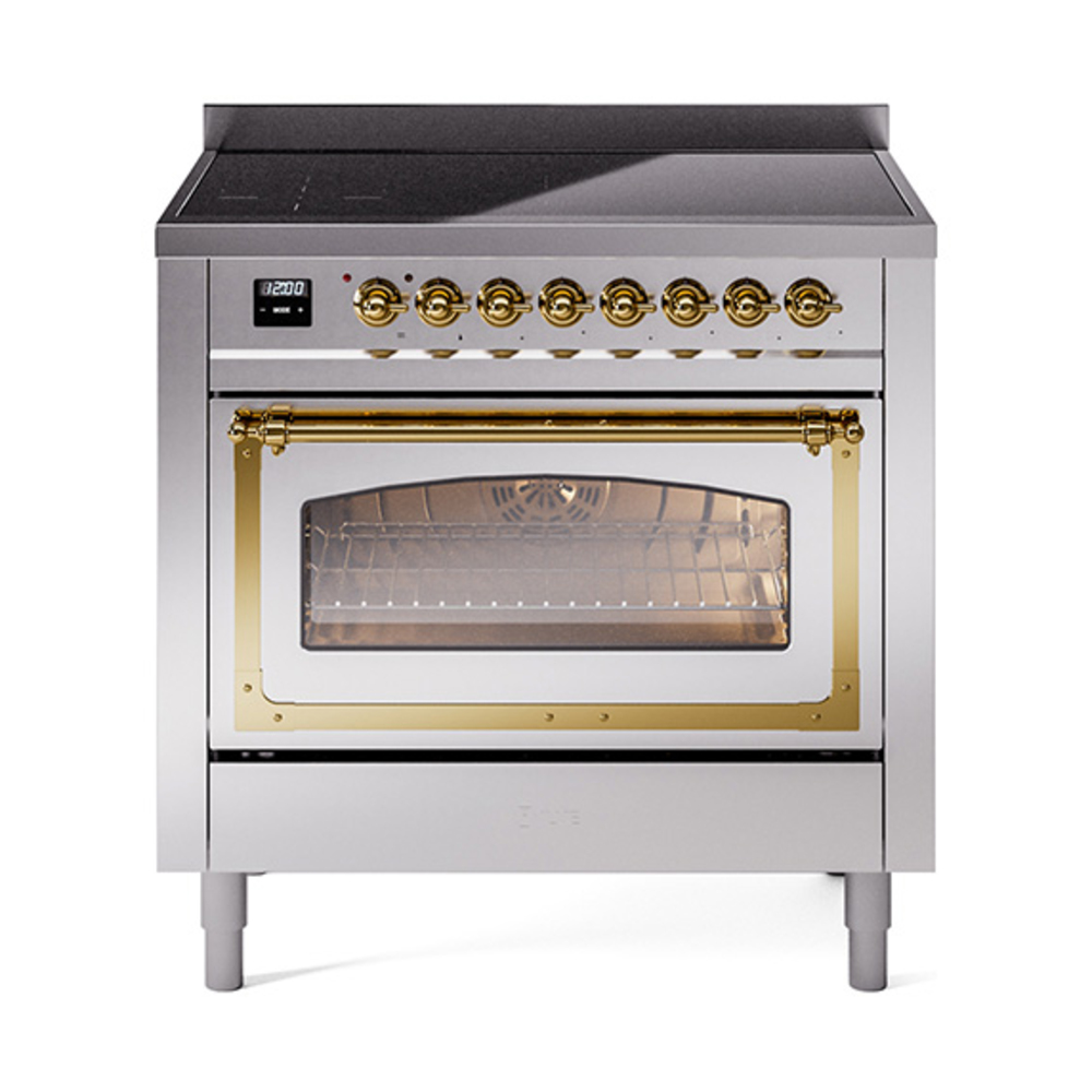 ILVE UNI366NMPSSG Nostalgie II Noblesse 36" Induction Range   (Triple Glass Door, Stainless Steel, Brass)