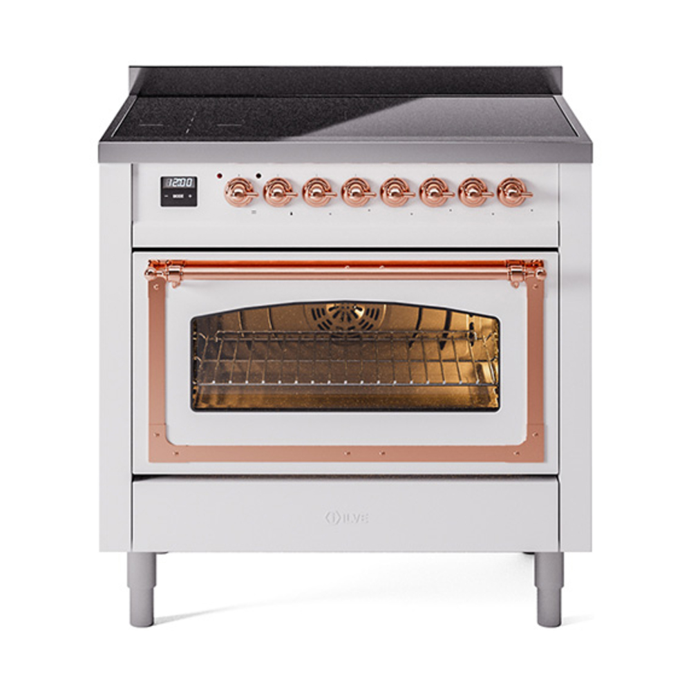 ILVE UNI366NMPWHP Nostalgie II Noblesse 36" Induction Range   (Triple Glass Door, White, Copper)