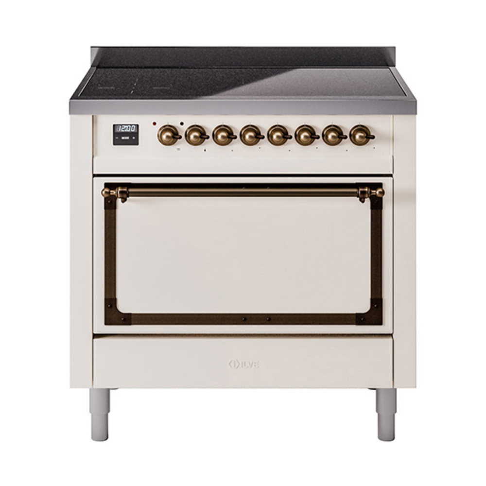 ILVE UNI366QNMPAWB Nostalgie II Noblesse 36" Induction Range   (Solid Door, Antique White, Burnished)