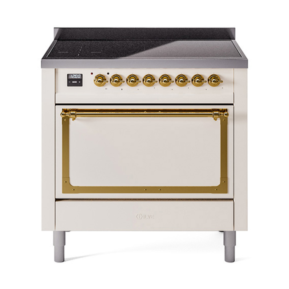 ILVE UNI366QNMPAWG Nostalgie II Noblesse 36" Induction Range   (Solid Door, Antique White, Brass)