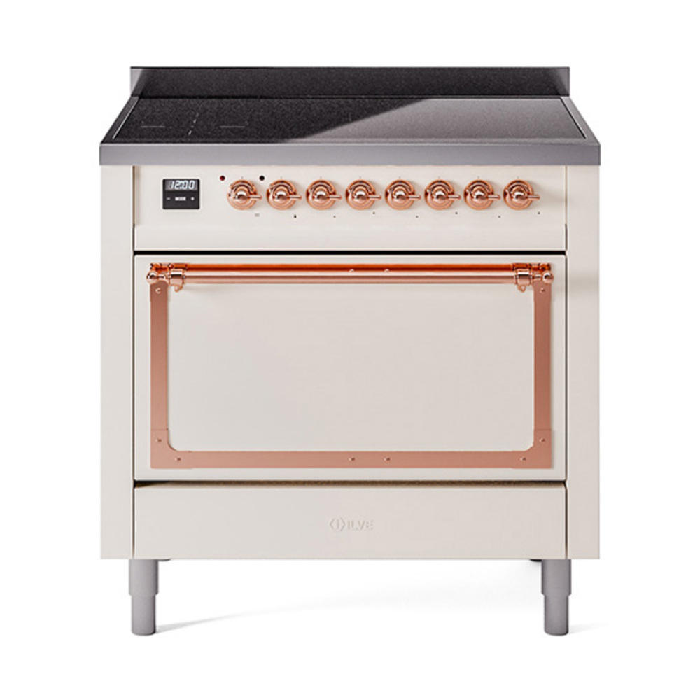 ILVE UNI366QNMPAWP Nostalgie II Noblesse 36" Induction Range   (Solid Door, Antique White, Copper)