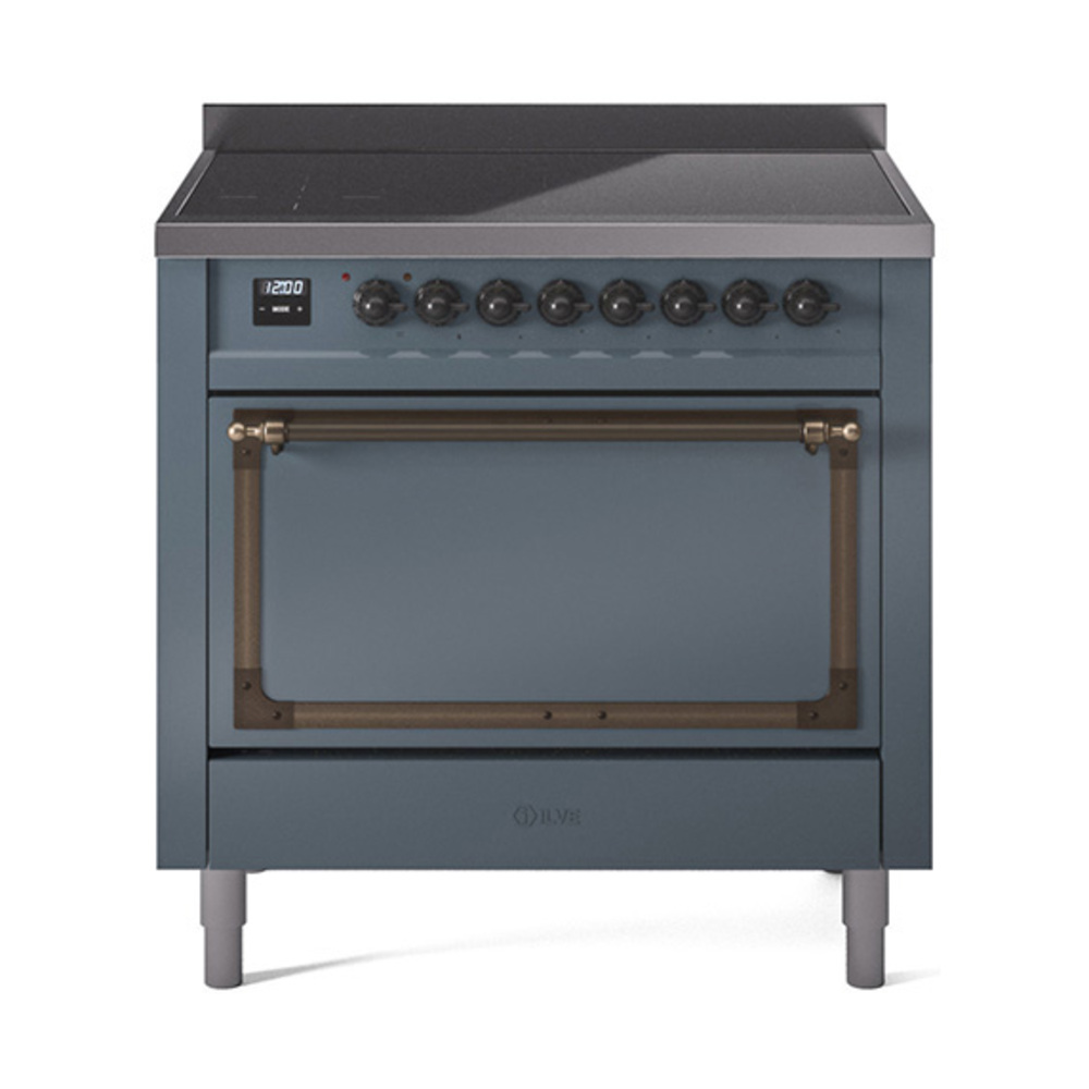 ILVE UNI366QNMPBGB Nostalgie II Noblesse 36" Induction Range   (Solid Door, Blue Grey, Burnished)