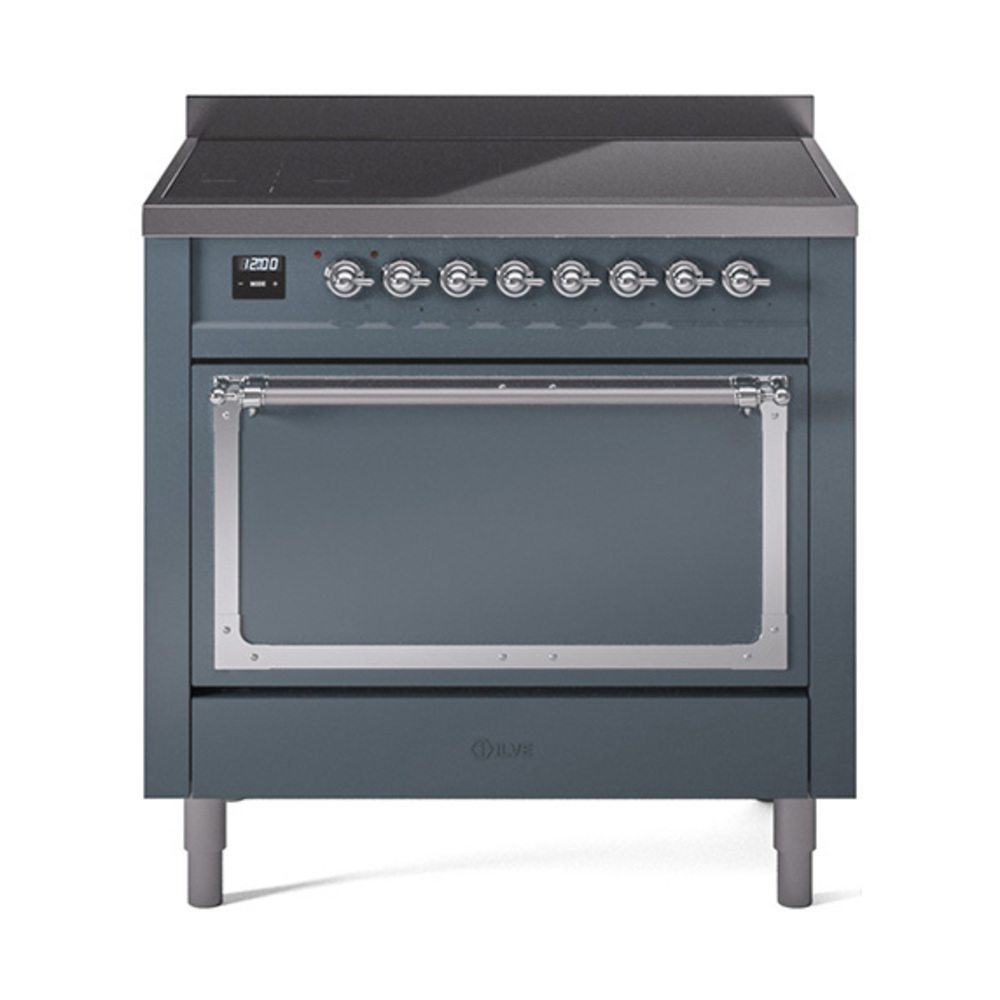 ILVE UNI366QNMPBGC Nostalgie II Noblesse 36" Induction Range   (Solid Door, Blue Grey, Chrome)