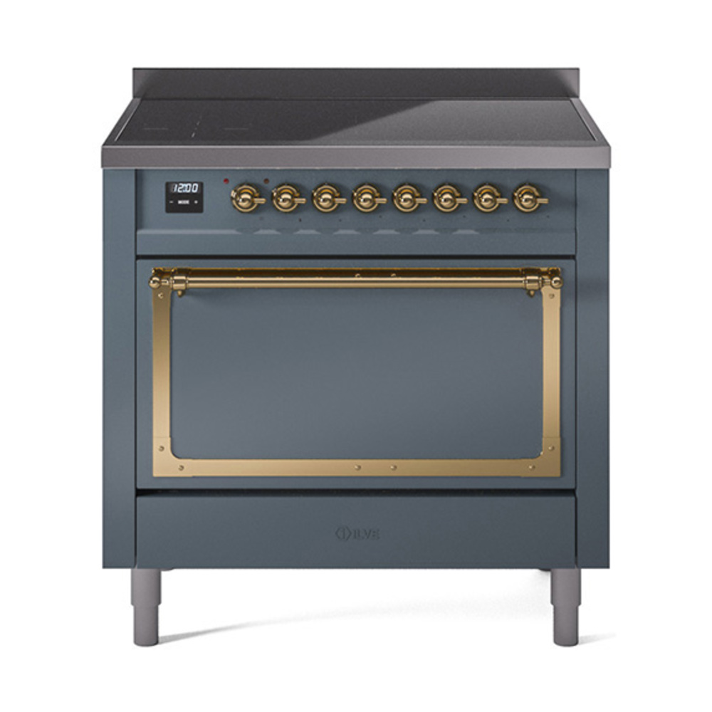 ILVE UNI366QNMPBGG Nostalgie II Noblesse 36" Induction Range   (Solid Door, Blue Grey, Brass)