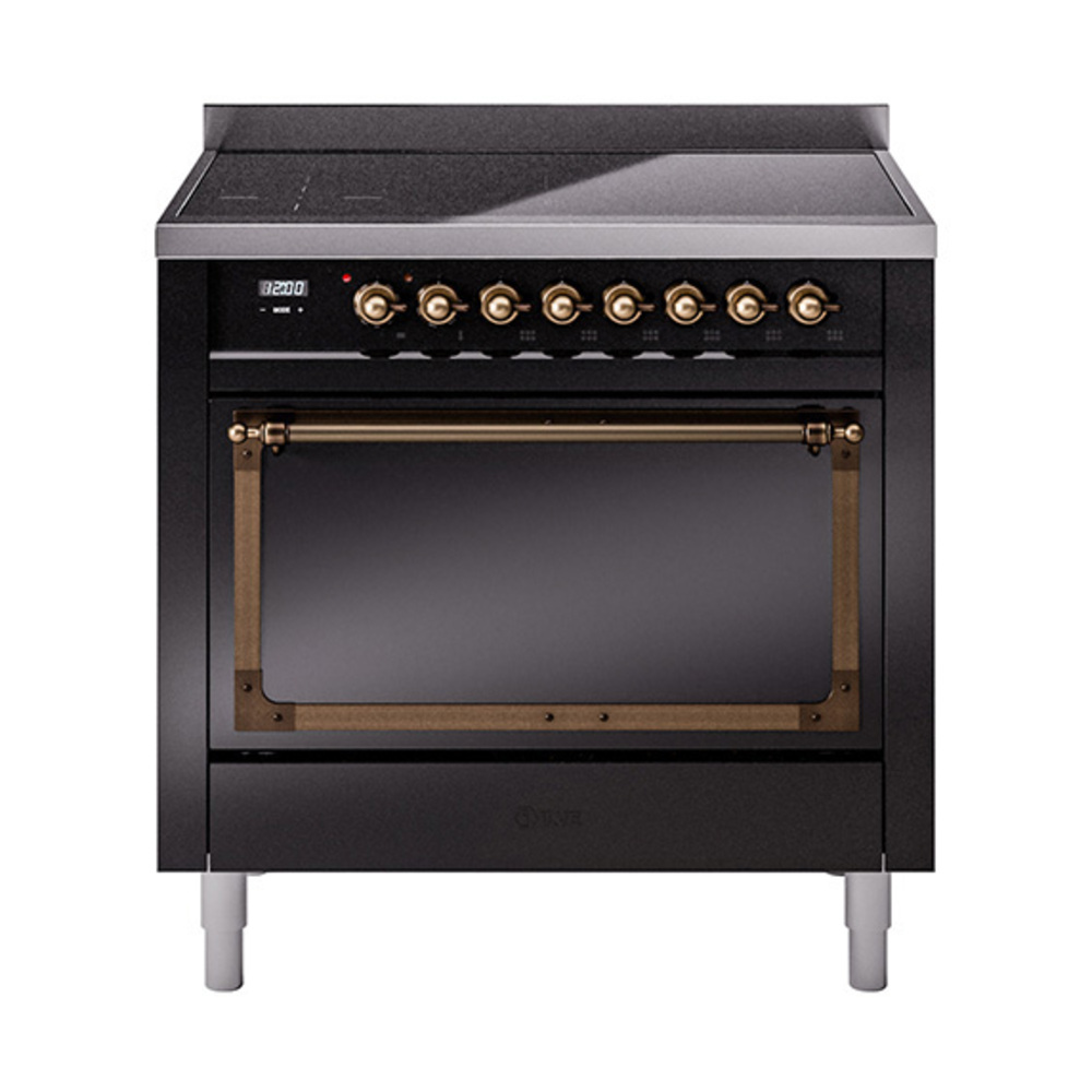 ILVE UNI366QNMPBKB Nostalgie II Noblesse 36" Induction Range   (Solid Door, Glossy Black, Burnished)