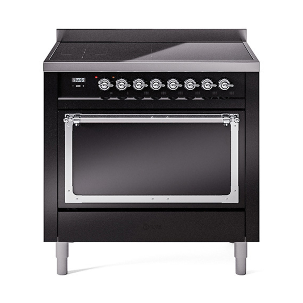 ILVE UNI366QNMPBKC Nostalgie II Noblesse 36" Induction Range   (Solid Door, Glossy Black, Chrome)