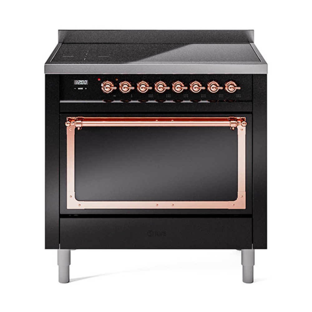 ILVE UNI366QNMPBKP Nostalgie II Noblesse 36" Induction Range   (Solid Door, Glossy Black, Copper)