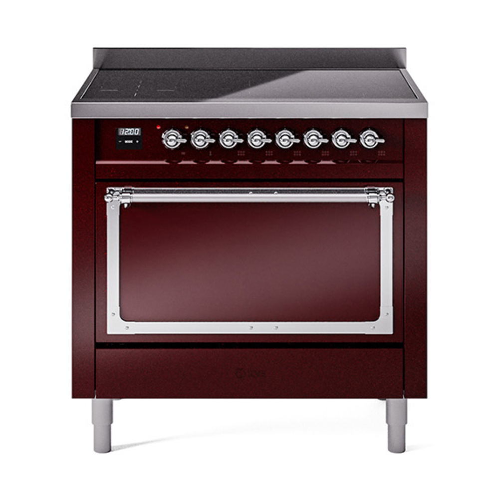 ILVE UNI366QNMPBUC Nostalgie II Noblesse 36" Induction Range   (Solid Door, Burgundy, Chrome)