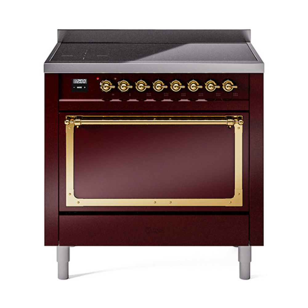 ILVE UNI366QNMPBUG Nostalgie II Noblesse 36" Induction Range   (Solid Door, Burgundy, Brass)