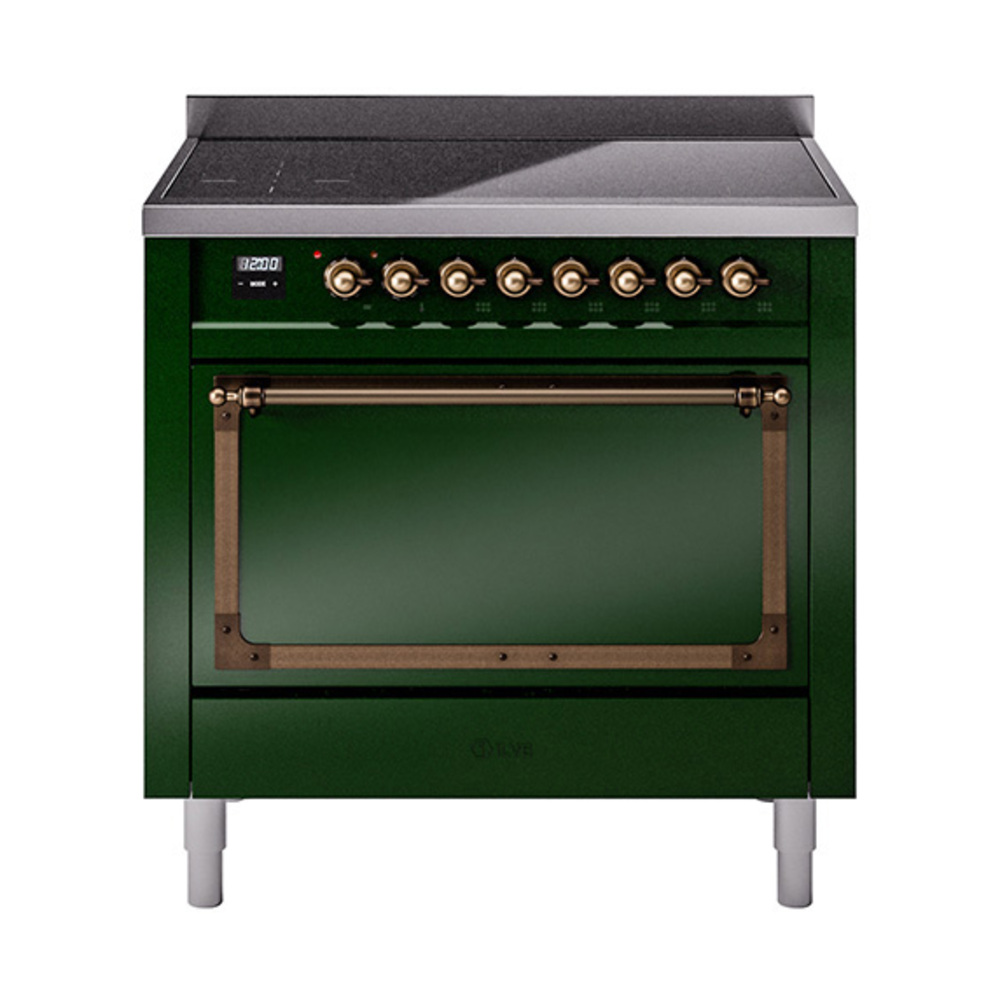 ILVE UNI366QNMPEGB Nostalgie II Noblesse 36" Induction Range   (Solid Door, Emerald Green, Bronze)