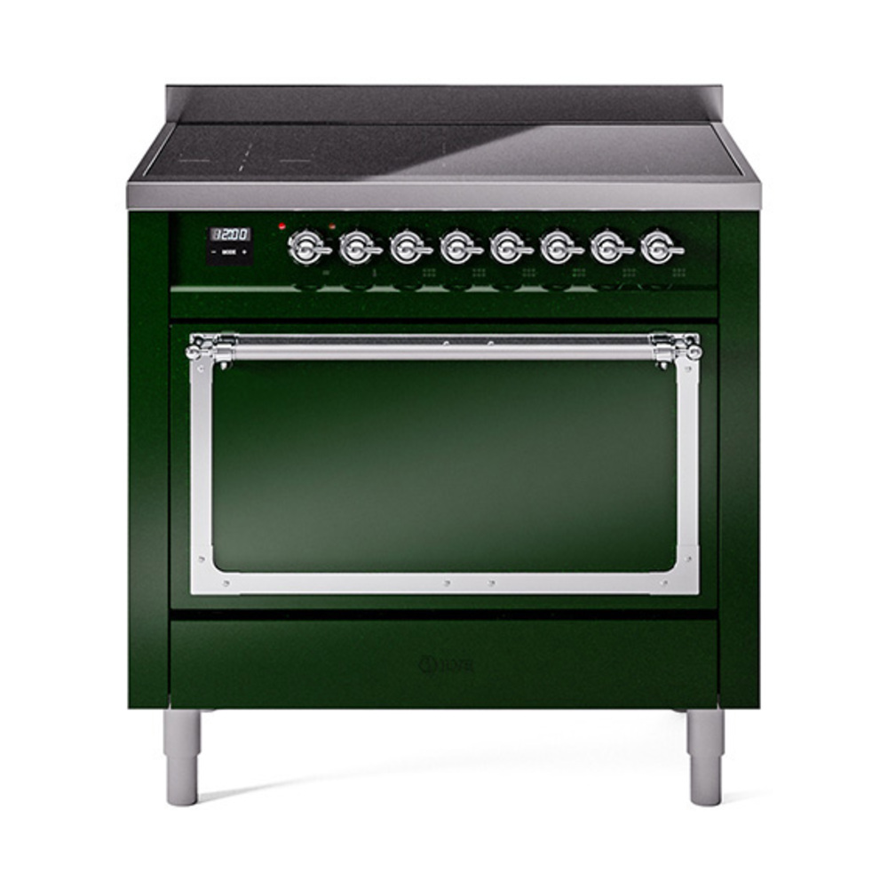 ILVE UNI366QNMPEGC Nostalgie II Noblesse 36" Induction Range   (Solid Door, Emerald Green, Chrome)