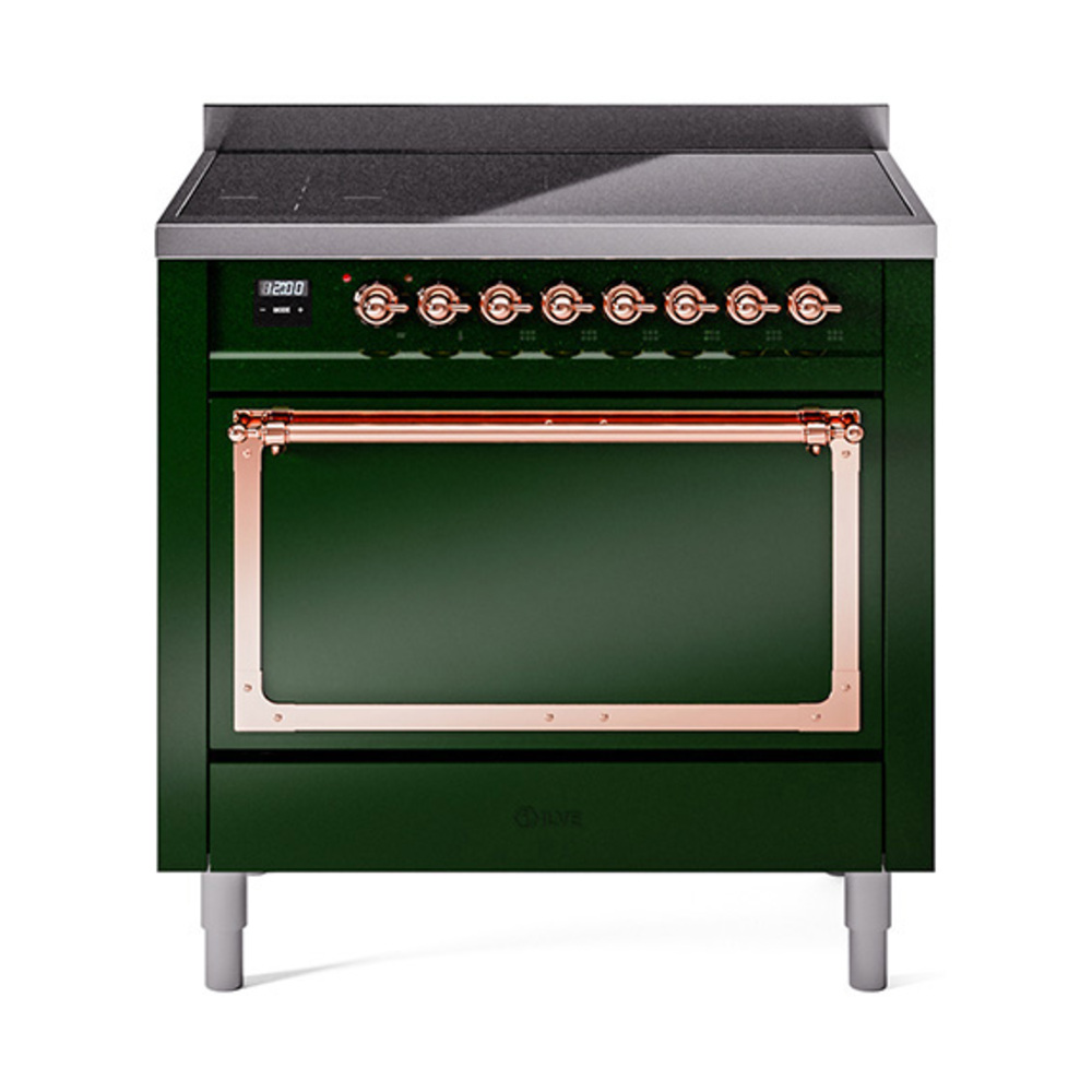 ILVE UNI366QNMPEGP Nostalgie II Noblesse 36" Induction Range   (Solid Door, Emerald Green, Copper)