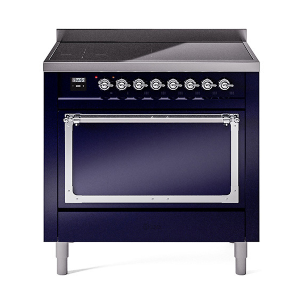 ILVE UNI366QNMPMBC Nostalgie II Noblesse 36" Induction Range   (Solid Door, Midnight Blue, Chrome)