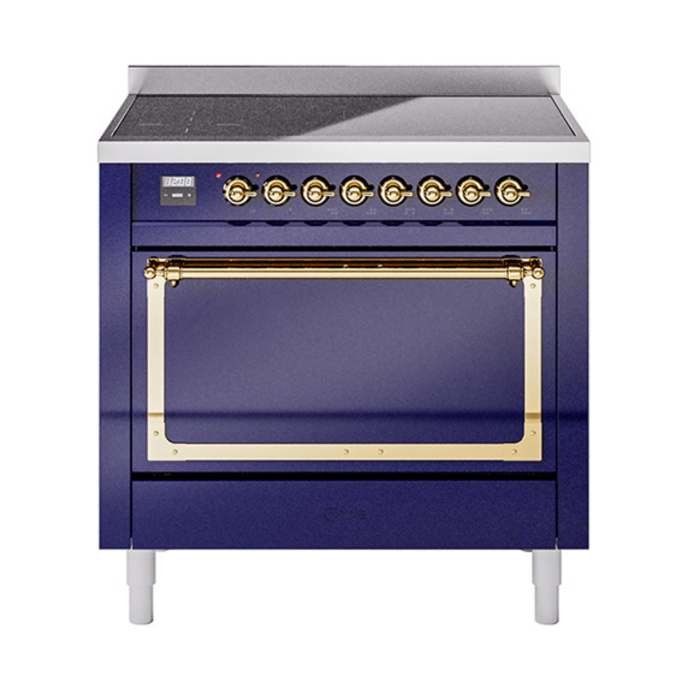 ILVE UNI366QNMPMBG Nostalgie II Noblesse 36" Induction Range   (Solid Door, Midnight Blue, Brass)