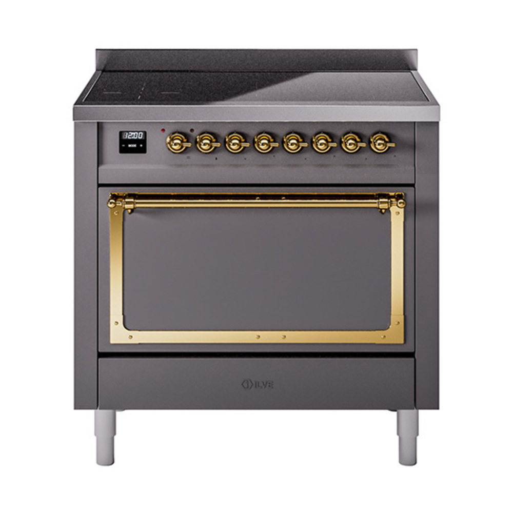 ILVE UNI366QNMPMGG Nostalgie II Noblesse 36" Induction Range   (Solid Door, Graphite Matte, Brass)