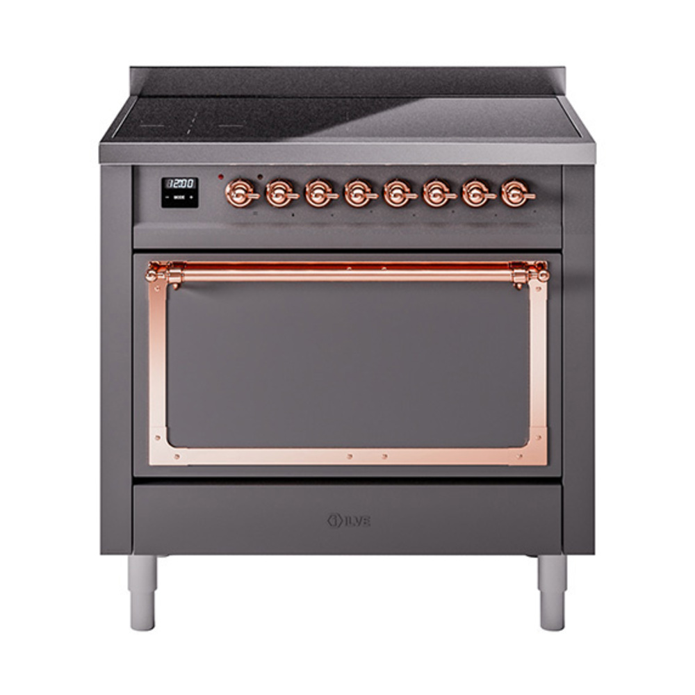 ILVE UNI366QNMPMGP Nostalgie II Noblesse 36" Induction Range   (Solid Door, Graphite Matte, Copper)