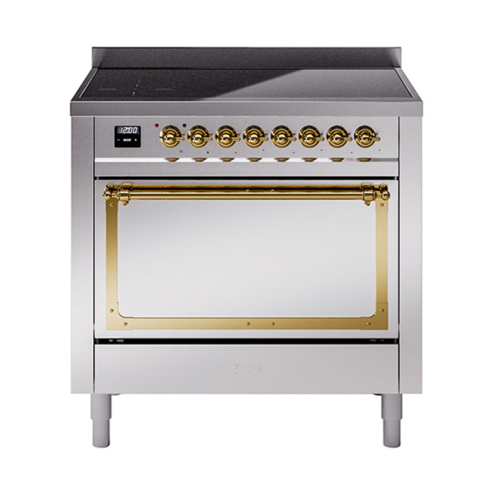 ILVE UNI366QNMPSSG Nostalgie II Noblesse 36" Induction Range   (Solid Door, Stainless Steel, Brass)