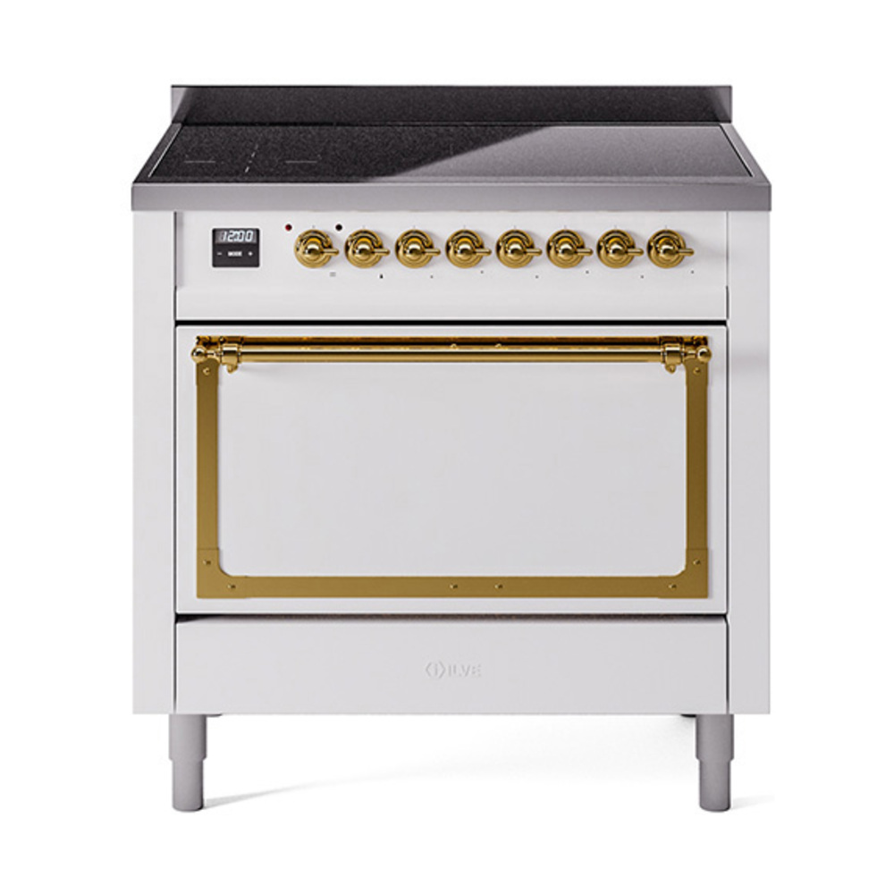 ILVE UNI366QNMPWHG Nostalgie II Noblesse 36" Induction Range   (Solid Door, White, Brass)