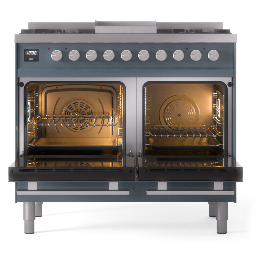 ILVE UPD40FWMPBGLP Professional Plus II 40" Dual Fuel Range, oven doors opened