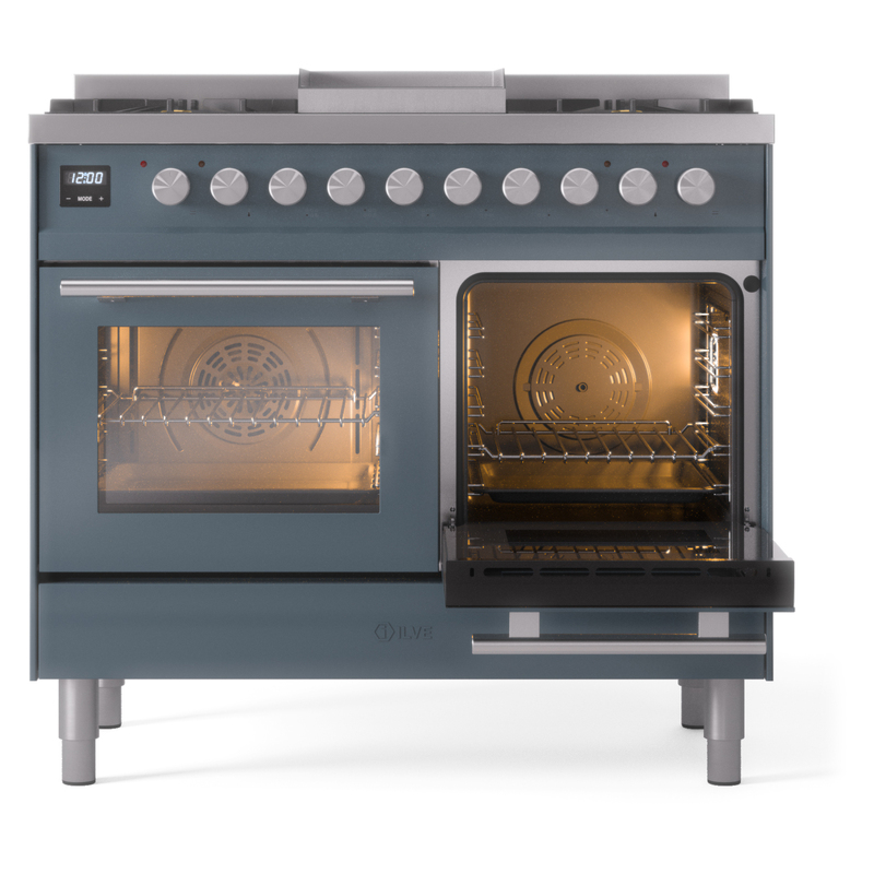 ILVE UPD40FWMPBGLP Professional Plus II 40" Dual Fuel Range, side oven door opened