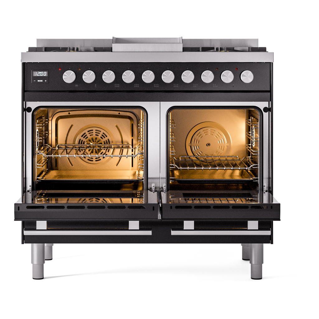 ILVE UPD40FWMPBKLP Professional Plus II 40" Dual Fuel Range, oven doors opened
