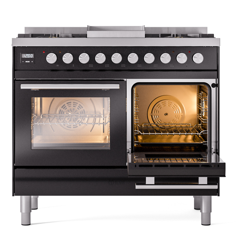 ILVE UPD40FWMPBK Professional Plus II 40" Dual Fuel Range, side oven door opened