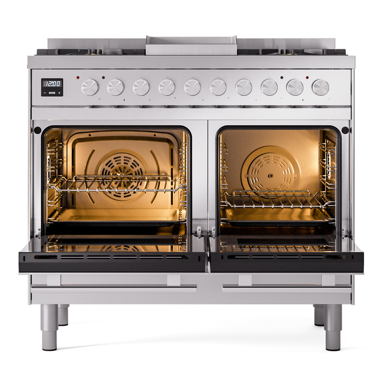 ILVE UPD40FWMPSS Professional Plus II 40" Dual Fuel Range, oven doors opened