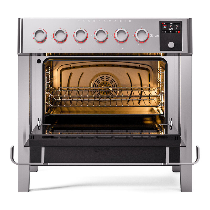 ILVE_UPMI09S3SS_Panoramagic_36"_Induction_Range_oven_door_opened