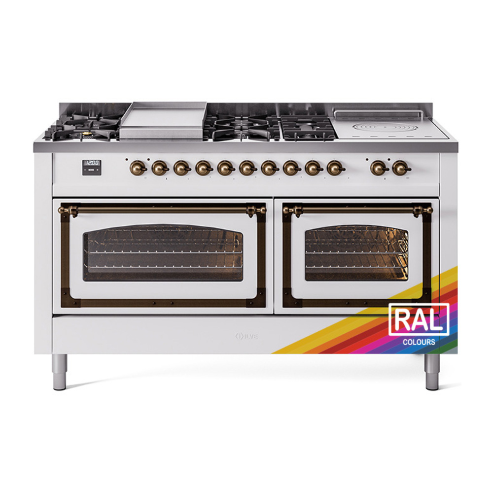 ILVE UN60FSNMPRABLP Nostalgie II Noblesse 60" Dual Fuel Range      (7 Sealed Burners + Griddle + French Top, Liquid Propane, Triple Glass Door, RAL, Bronze)