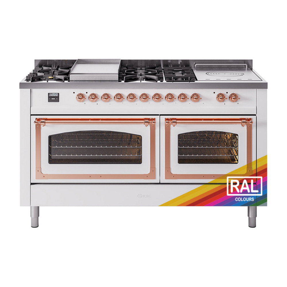 ILVE UN60FSNMPRAPLP Nostalgie II Noblesse 60" Dual Fuel Range      (7 Sealed Burners + Griddle + French Top, Liquid Propane, Triple Glass Door, RAL, Copper)