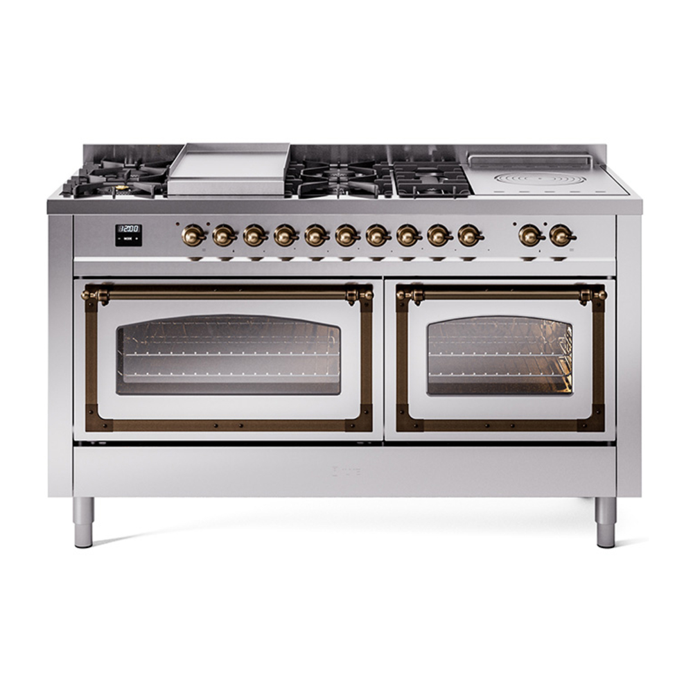 ILVE UN60FSNMPSSBLP Nostalgie II Noblesse 60" Dual Fuel Range      (7 Sealed Burners + Griddle + French Top, Liquid Propane, Triple Glass Door, Stainless Steel, Burnished)