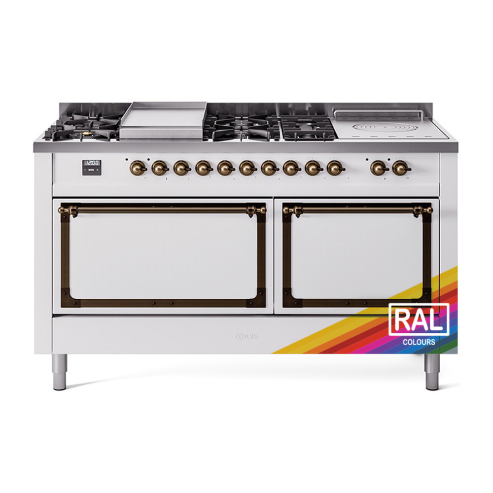 ILVE UN60FSQNMPRAB Nostalgie II Noblesse 60" Dual Fuel Range      (7 Sealed Burners + Griddle + French Top, Natural Gas, Solid Door, RAL, Burnished)