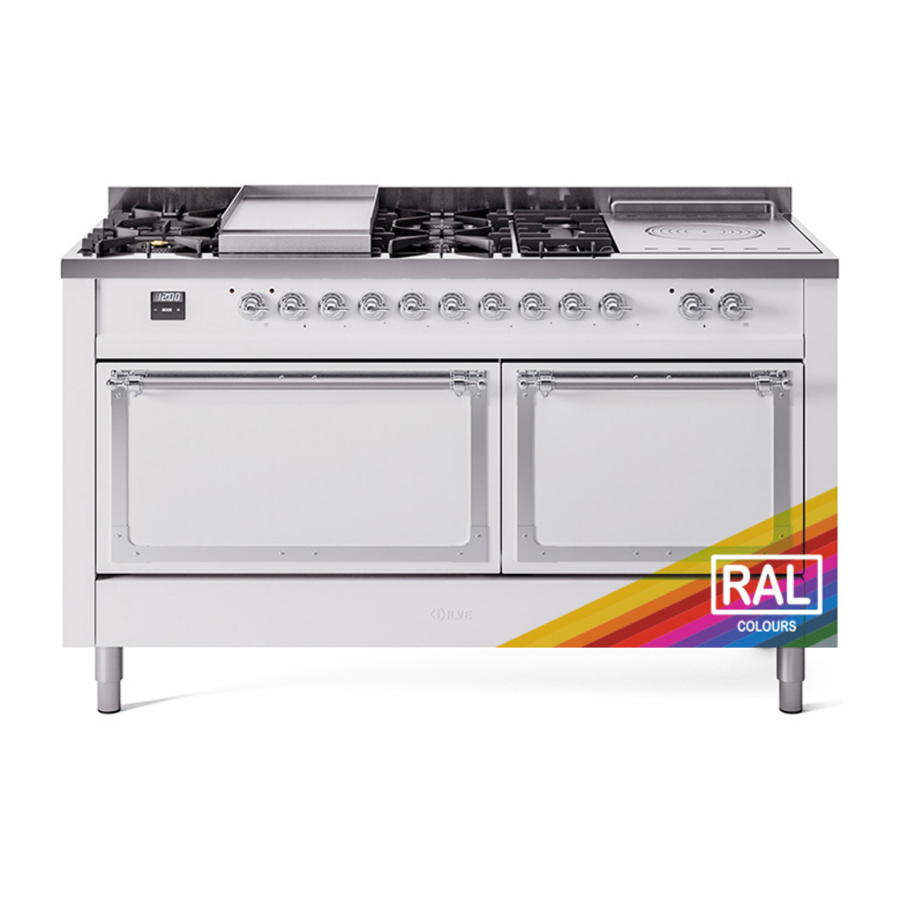 ILVE UN60FSQNMPRACLP Nostalgie II Noblesse 60" Dual Fuel Range      (7 Sealed Burners + Griddle + French Top, Liquid Propane, Solid Door, RAL, Chrome)