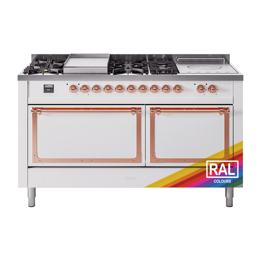 ILVE UN60FSQNMPRAPLP Nostalgie II Noblesse 60" Dual Fuel Range      (7 Sealed Burners + Griddle + French Top, Liquid Propane, Solid Door, RAL, Copper)