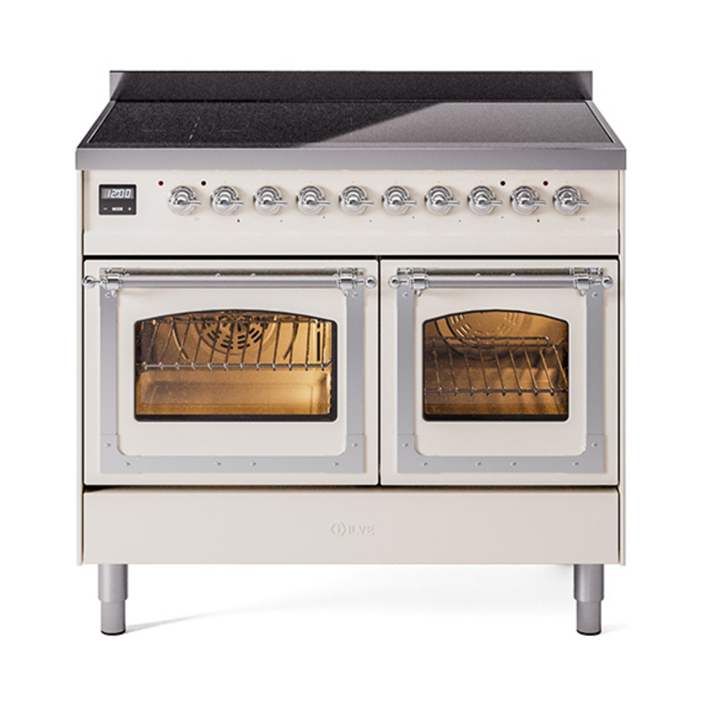 ILVE UNDI406NMPAWC Nostalgie II Noblesse 40" Induction Range  (Triple Glass Door, Antique White, Chrome)