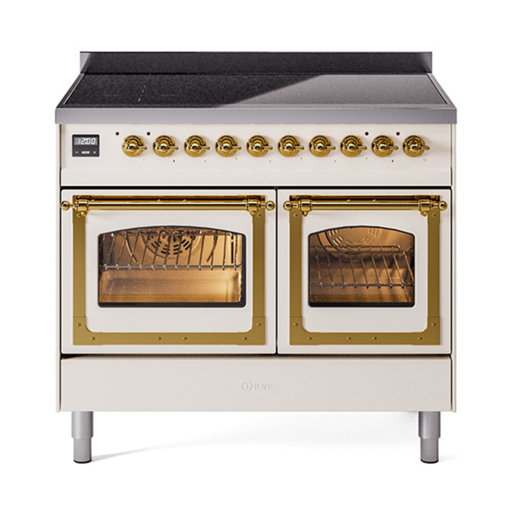 ILVE UNDI406NMPAWG Nostalgie II Noblesse 40" Induction Range  (Triple Glass Door, Antique White, Brass)