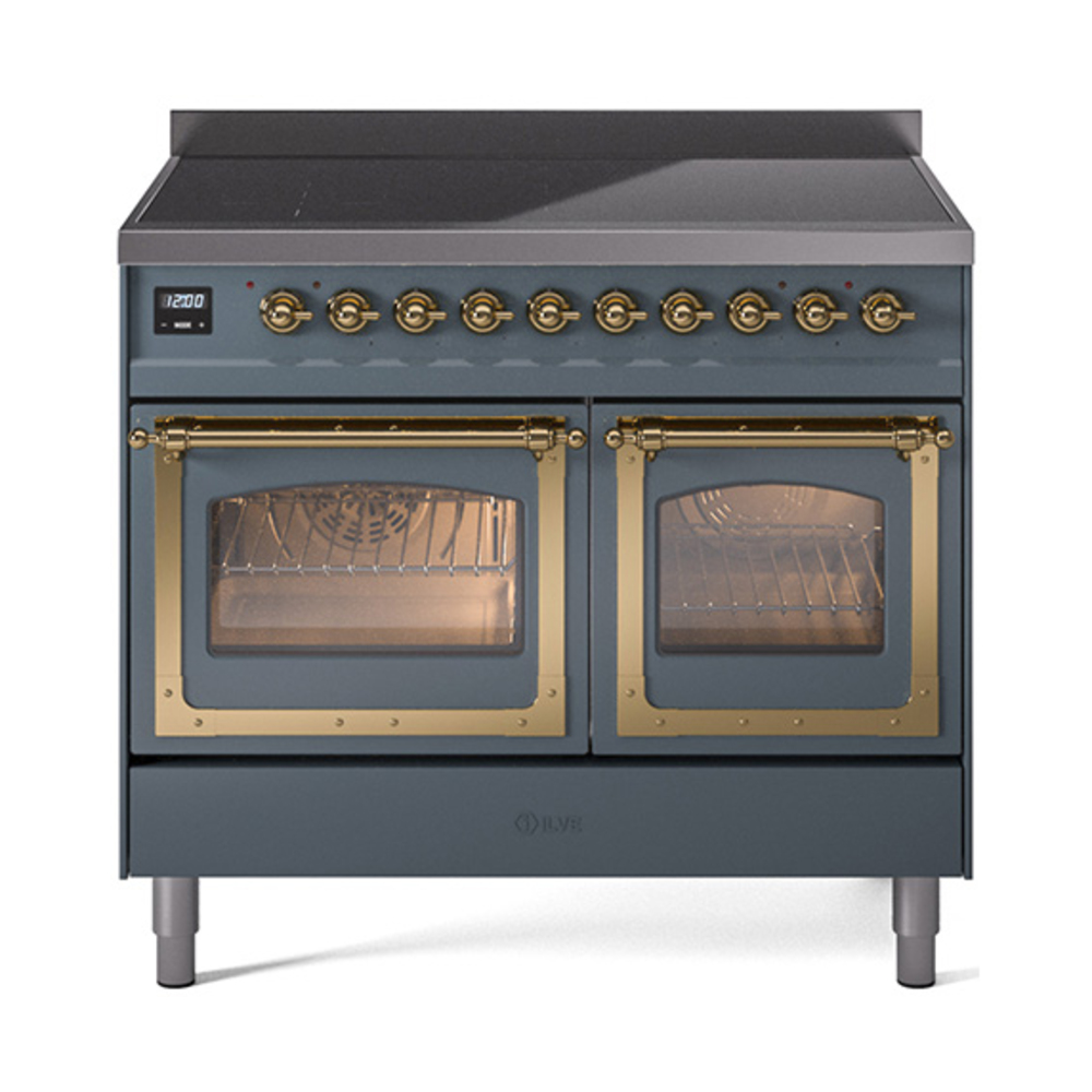 ILVE UNDI406NMPBGG Nostalgie II Noblesse 40" Induction Range  (Triple Glass Door, Blue Grey, Brass)