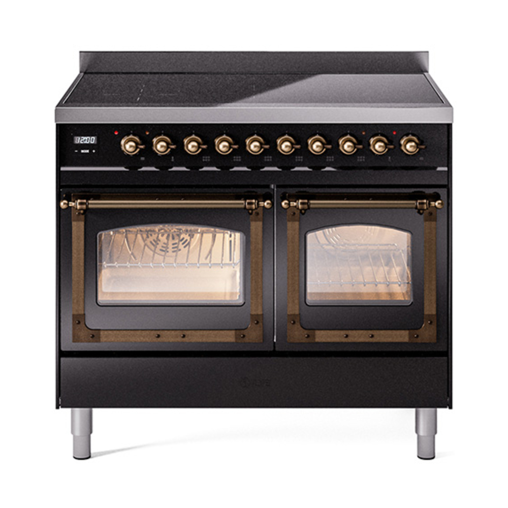 ILVE UNDI406NMPBKB Nostalgie II Noblesse 40" Induction Range  (Triple Glass Door, Glossy Black, Burnished)