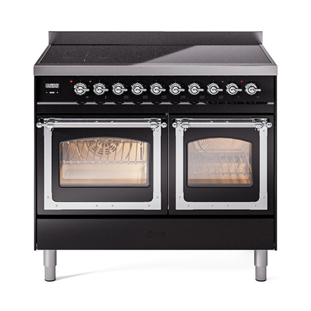 ILVE UNDI406NMPBKC Nostalgie II Noblesse 40" Induction Range  (Triple Glass Door, Glossy Black, Chrome)