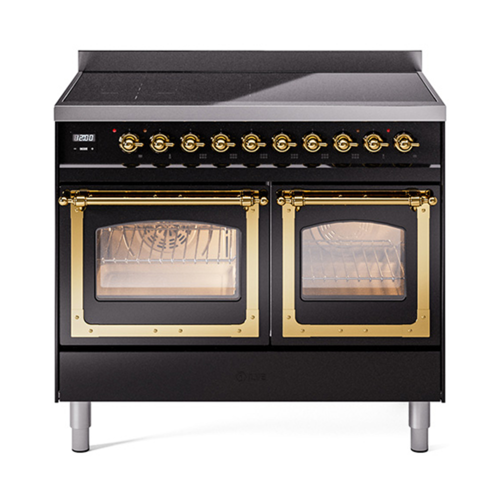 ILVE UNDI406NMPBKG Nostalgie II Noblesse 40" Induction Range  (Triple Glass Door, Glossy Black, Brass)